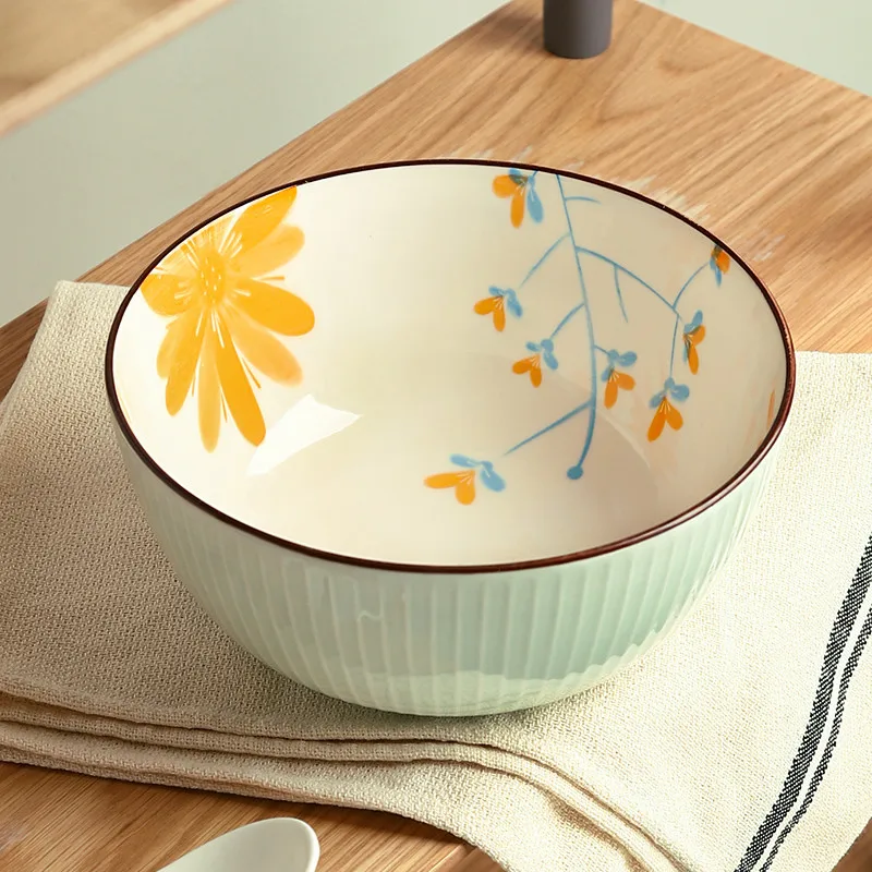 

Japanese Daisy Ceramic Large Soup Bowl Creative Household Noodle Bowl Household Instant Noodle Bowl Platos Vajilla