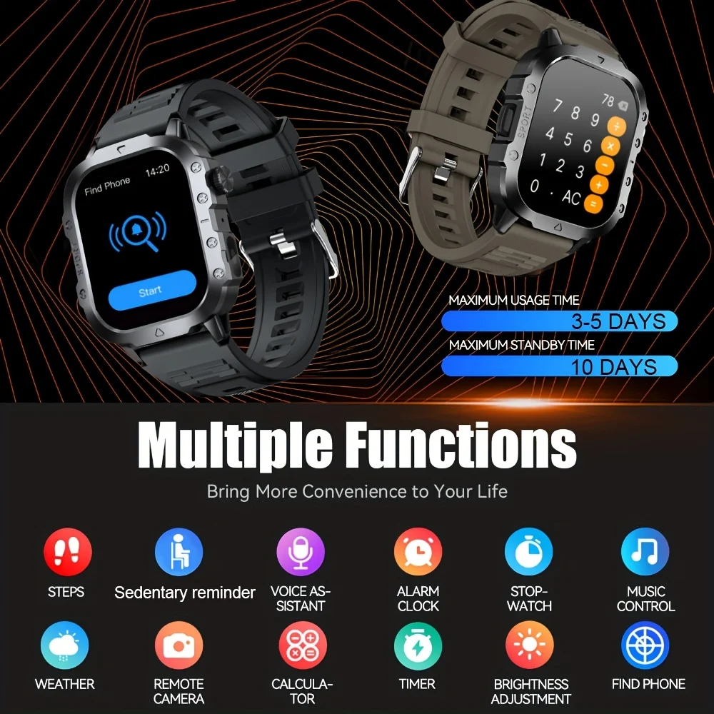 2026 New Sports Smartwatch Bluetooth Calling LED Flashlight Sleep Monitoring Fitness Tracking Men's 2026 New Smartwatch 6