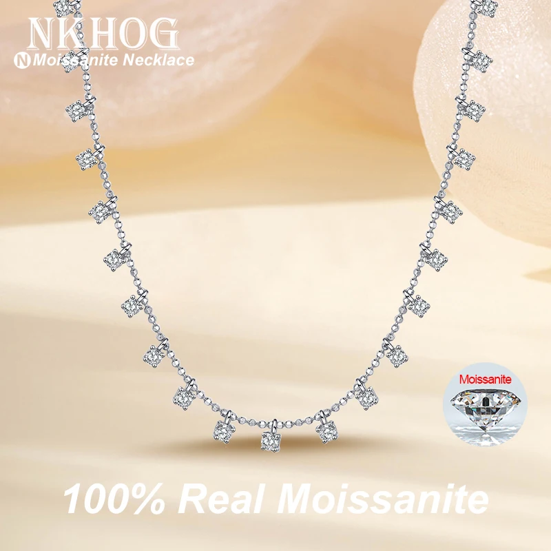 

NKHOG 3/9cttw Full Moissanite Necklace Round Cut Pendant For Women 925 Sterling Silver Plated 18k Gold Wedding Gifts Jewelry GRA