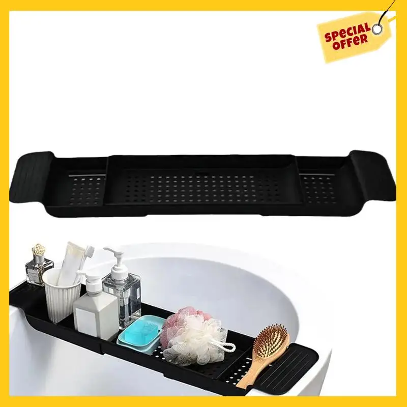 A45G-Bath Tub Tray Extendable Draining Bath Tray Space-Saving Household Bathtub Shelf Small Storage For Towels Glasses