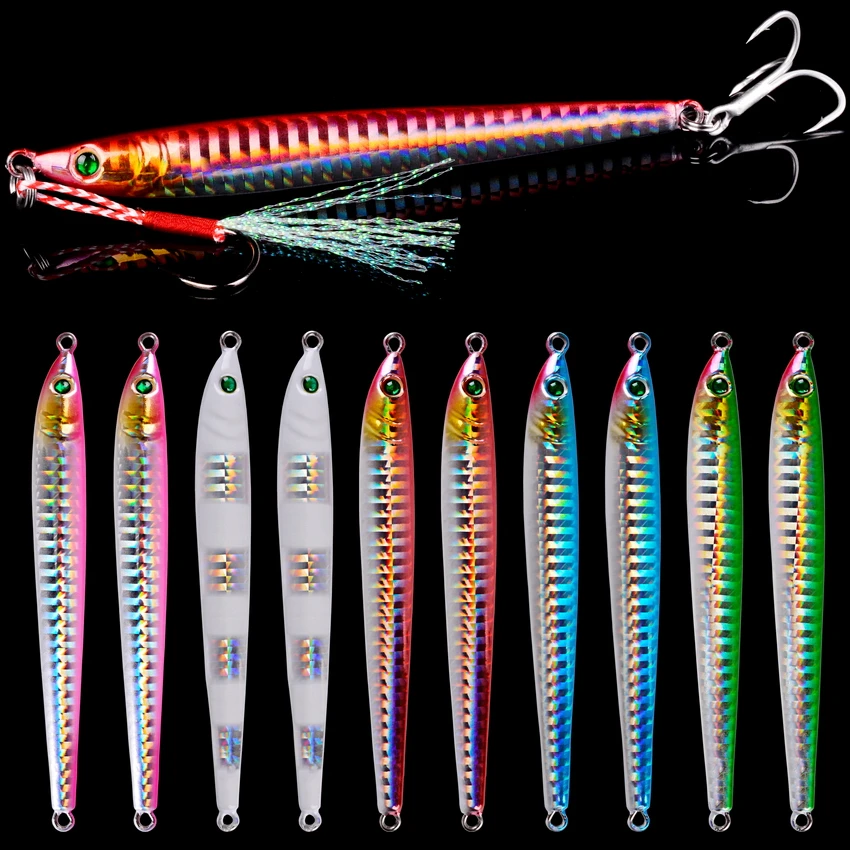 5Pcs Slow Long Metal Jig Fishing Lure 7-10-21-28-40g Cast Jigging Spoon Artificial Shore Pike Fish Bait Sea Bass Pesca | Спорт и