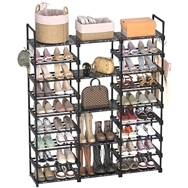 9-Pair, Wall Mounted Silver Metal Wire Boot and Shoe Rack