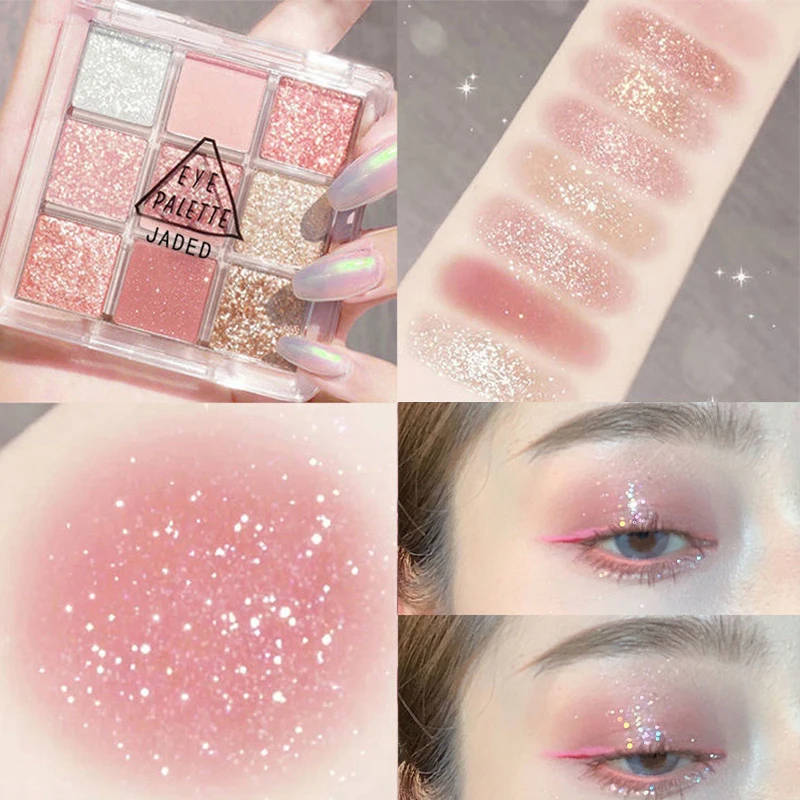 Pink glitter Eye Shadow Palette Pearly Sequin Matte Shimmer Eye Shadow Orange Shiny Charming Girl Makeup Lasting Korean Cosmetic