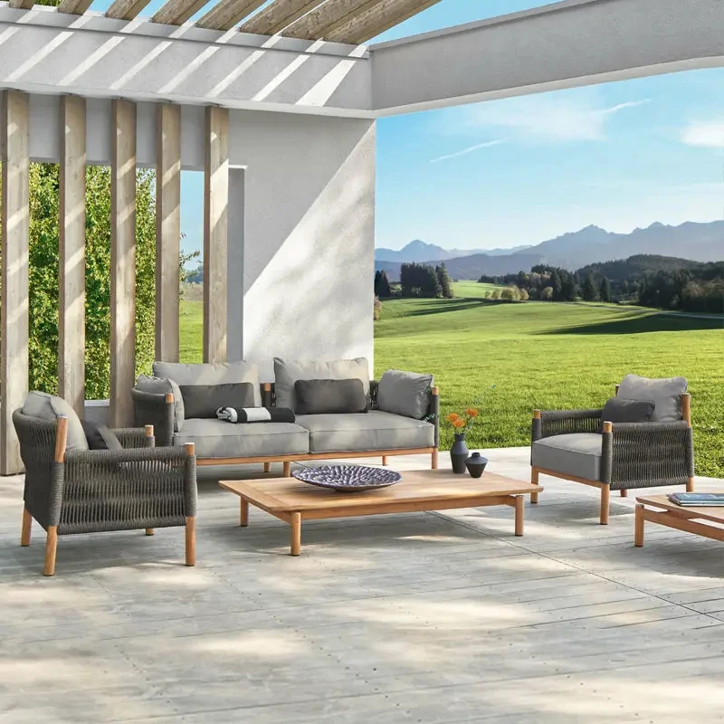 Outdoor teak sofa suitable for garden patio villa resort hotel high quality patio furniture set personalized