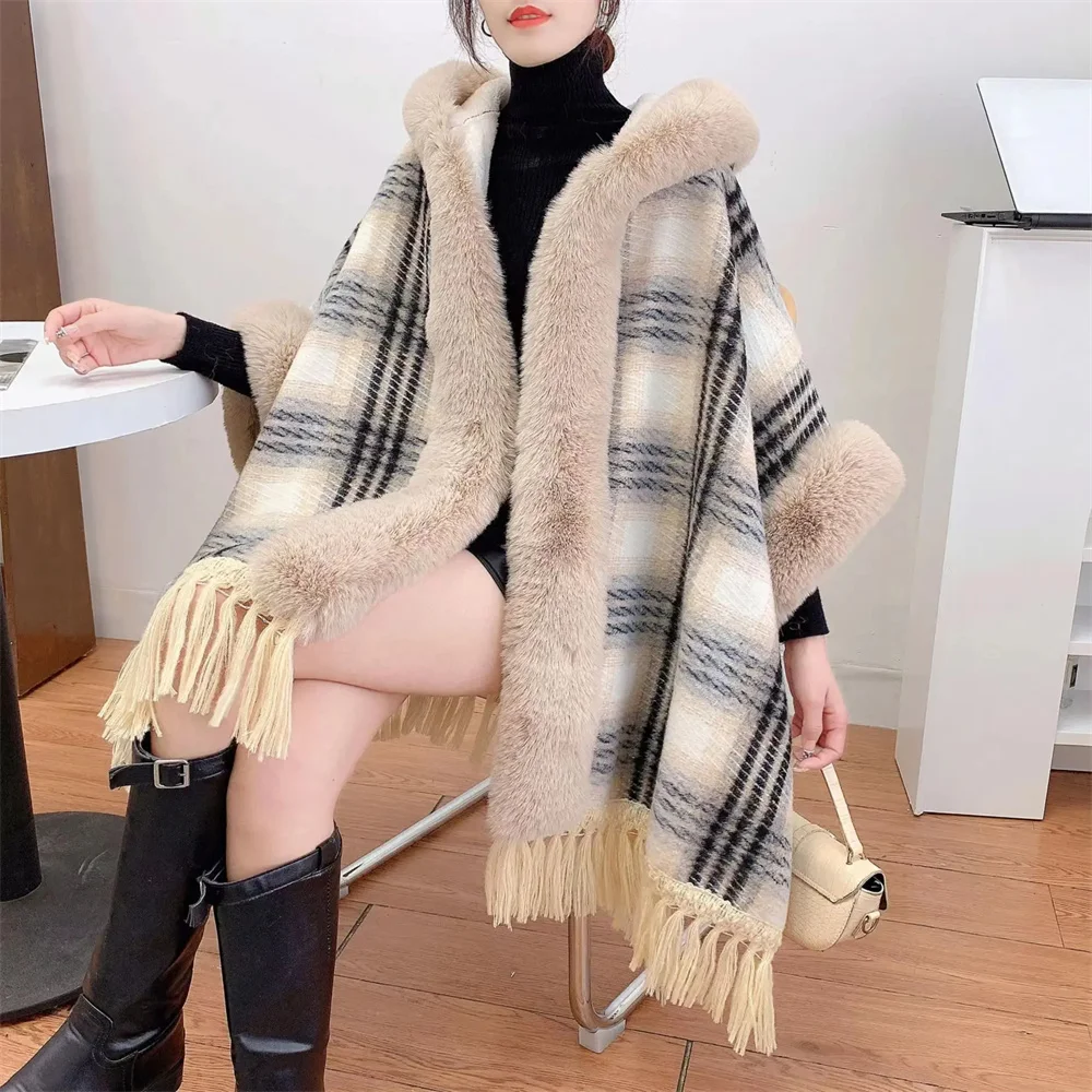 Japanese Korean Cloak Winter Women Faux Fur Loose Poncho Cape