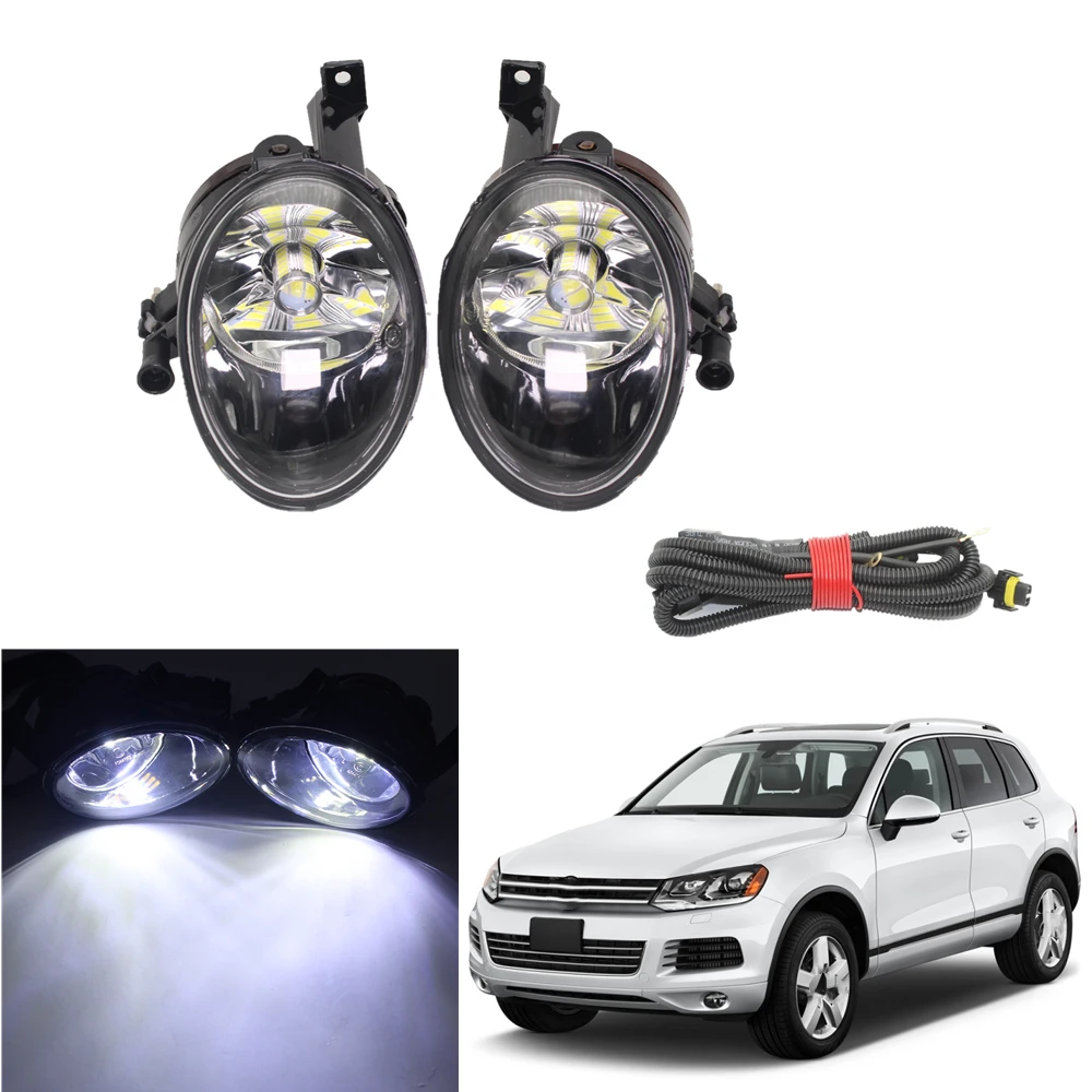 2pcs ไฟ LED หมอกสําหรับ VW Touareg 2011 2012 2013 2014 2015 รถ-จัดแต่งทรงผมด้านหน้า LED หมอกหมอกโคมไฟและหลอดไฟ LED 1
