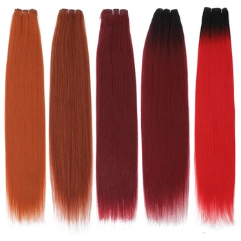 Bug Bone Straight Hair Bundles 30 Inch Long Synthetic Orange Brown 1B/Bug Hair Extensions 150g 200g Yaki Straight Hair Weaving 1