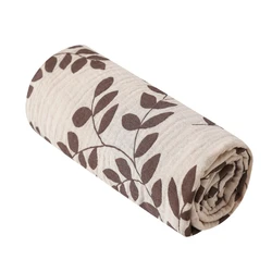 Floral Print Muslin Cotton Swaddle Blanket - Newborn Crinkle Fabric Stroller Cover (Leaves)