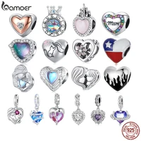 BAMOER 925 Sterling Silver Heart-shape Charm Beads Fit Original Charm Bracelet Inlaid Zircon Colorful Pendants DIY Accessories