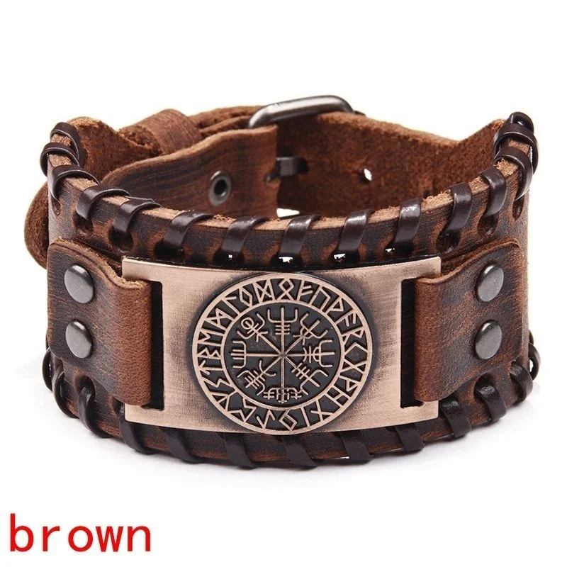 New Retro Wide Leather Pirate Compass Bracelet Men's Bracelet Celtic Viking Jewelry Compass Bracelet Accessories Party Gifts - Image 3