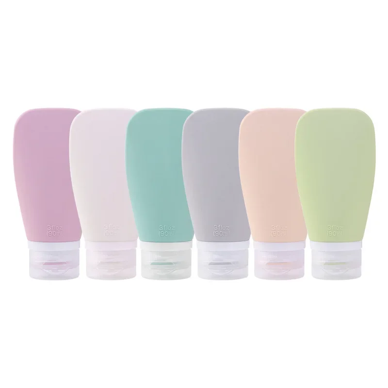 90ml travel silicone travel dispensing bottle flat cosmetic storage bottle wash and skin care product dispensing set