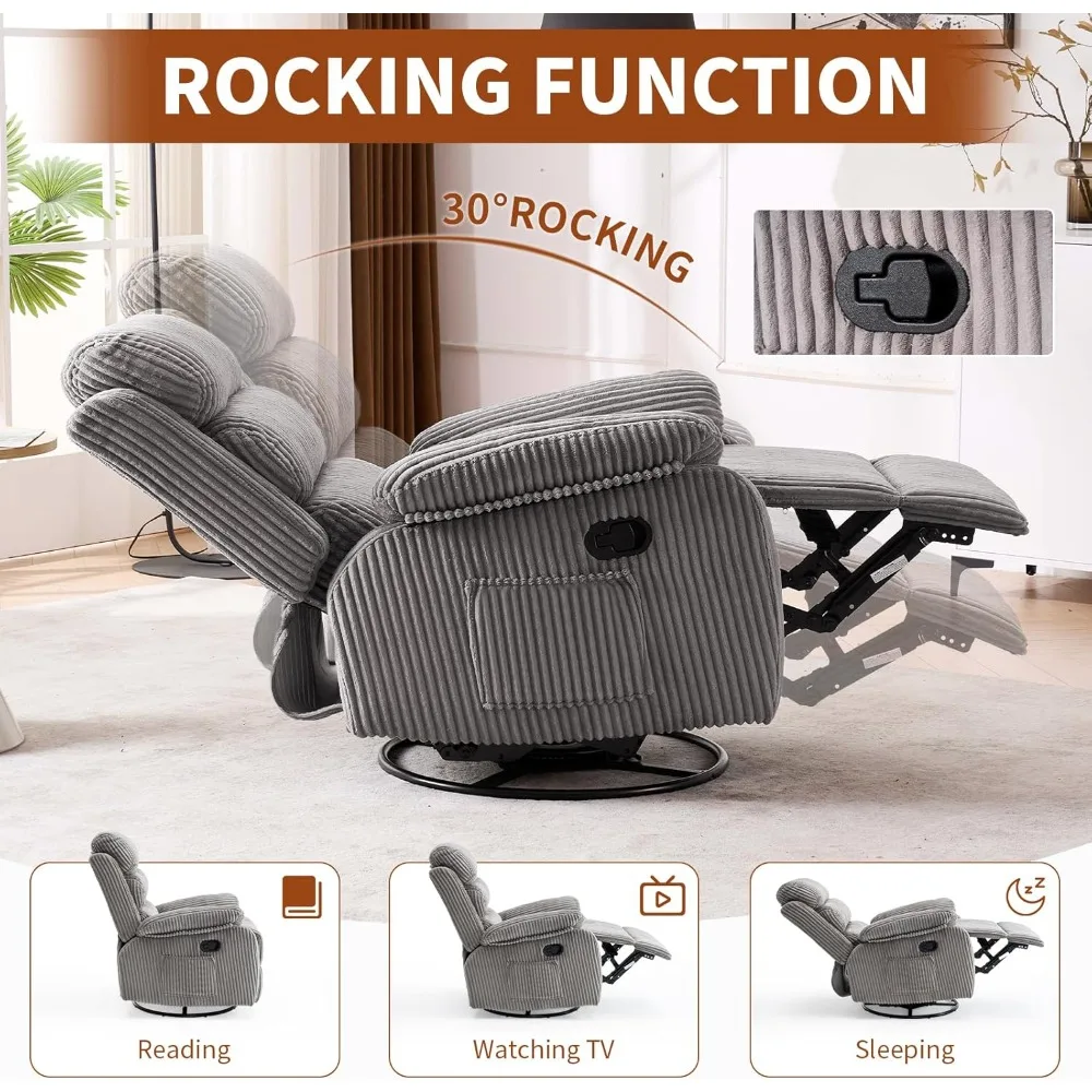 premium velvet 360° swivel rocker recliner with generous footrest - high back gliding chair for nursery, living room & compact s
