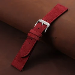 Vintage Suede Leather Cowhide Watch Strap - Versatile Sport Bracelet - 22mm (Red)