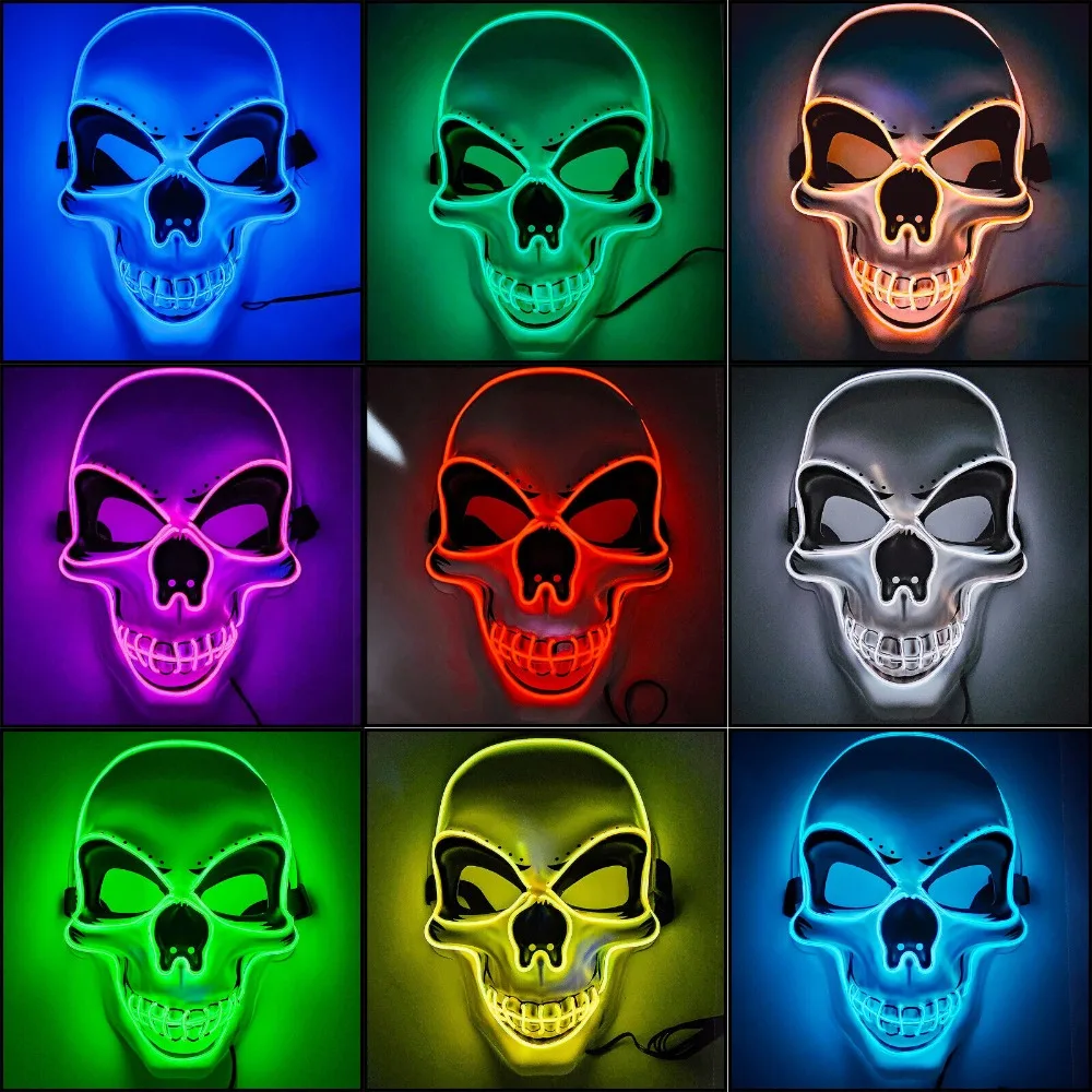 Neon Led Skull Mask Halloween Adult Purification Mask LED Glowing Skull Terror Cold Light Role Playing Masquerade Ball halloween mask masquerade mask horror mask party masks