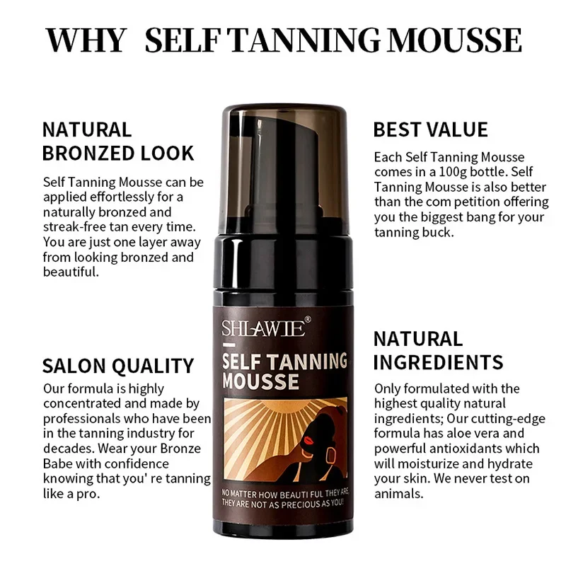 Body Self Tanning Mousse Beach Outdoor Sunless Bronzer Spray Tan Tanning Enhancer Body Natural Tan Cream For