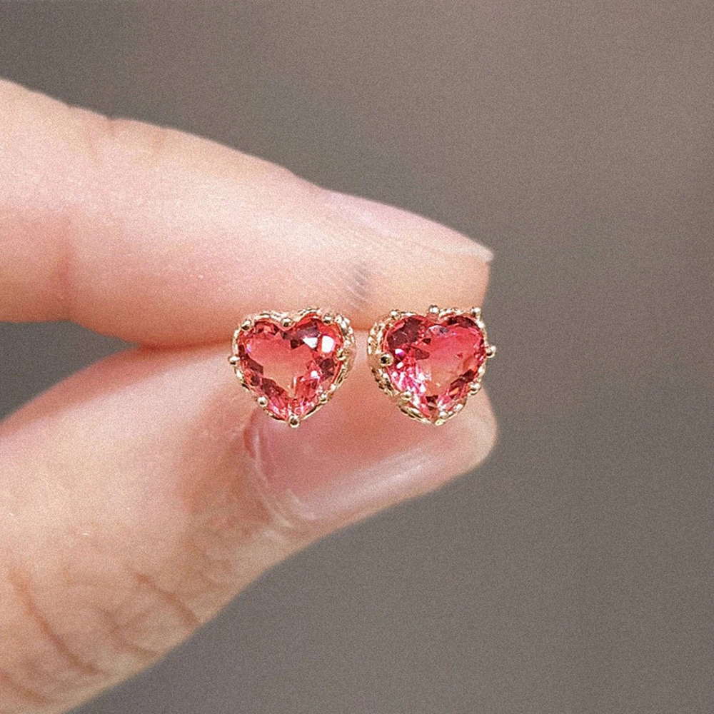 

WPB S925 Sterling Silver Earrings Zircon Pink Heart Diamond Stud Earrings Ladies Luxury Jewelry Gifts Party Prom Banquet