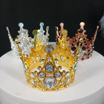 Diademi da sposa da sposa Corona in oro argento Ragazzi Ragazze Torta di compleanno per bambini Topper Decorazione Diadema di perle di cristallo Ornamenti per capelli Festa