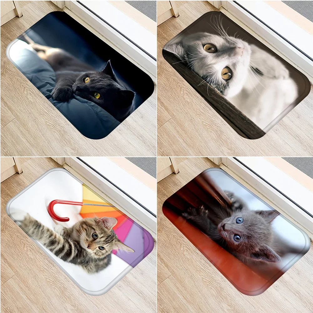 

Customizable Door Mat Outdoor Kitchen Living Room Floor Small Rug Home Decor Cute Cat Animal Pattern Non-Slip Suede