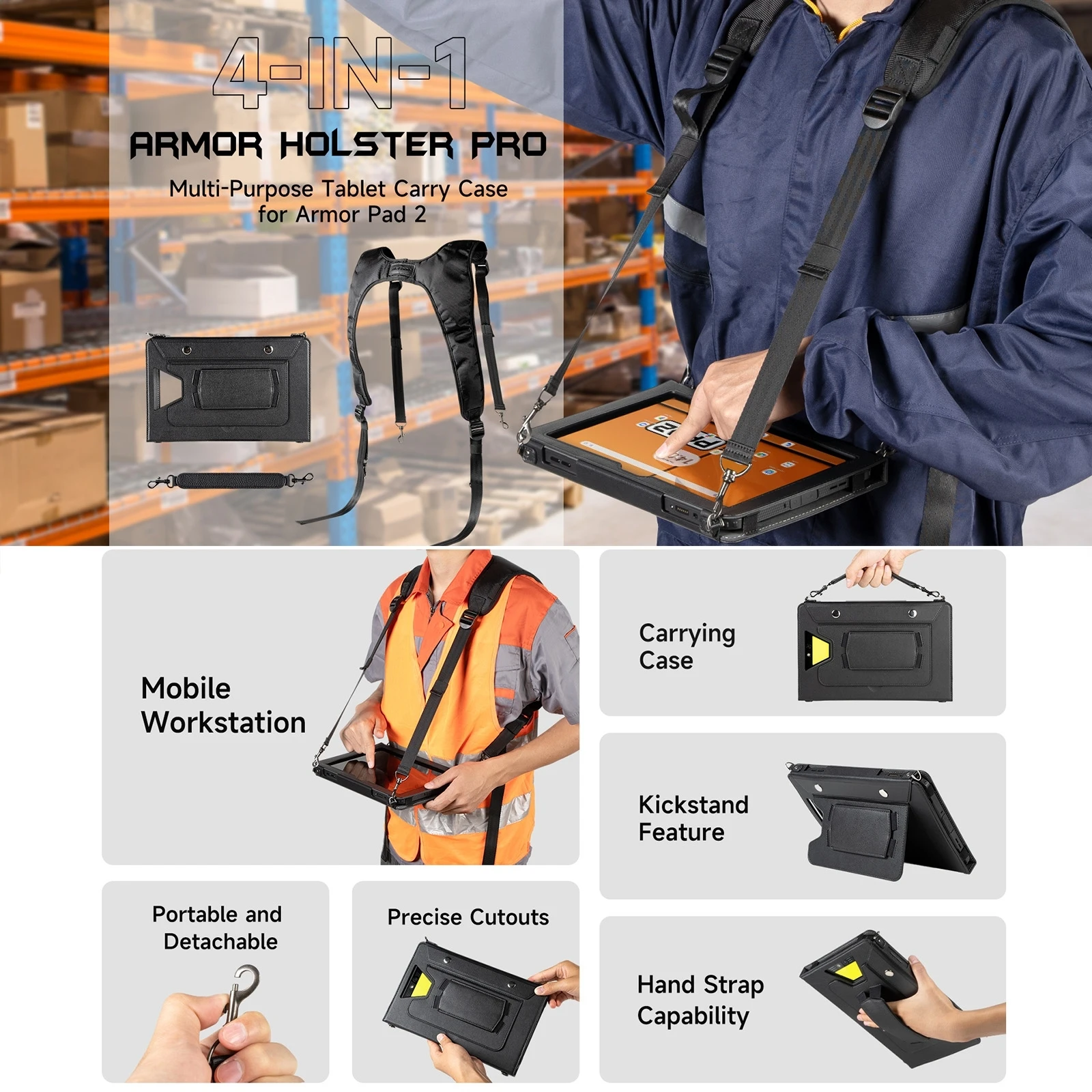 For Ulefone Armor Pad 2 Ulefone 4 in 1 Multipurpose Tablet Carry Case Protective Holster with Shoulder Strap and Hand Strap