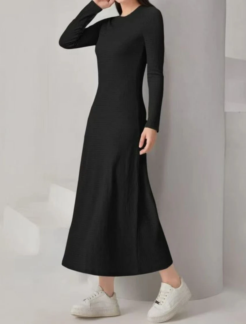 Ramadan Middle East Muslim kebaya Two-piece Set, Half Sleeve Open Front Cardigan & Long Sleeve Crew Neck Trumpet Dress Outfits