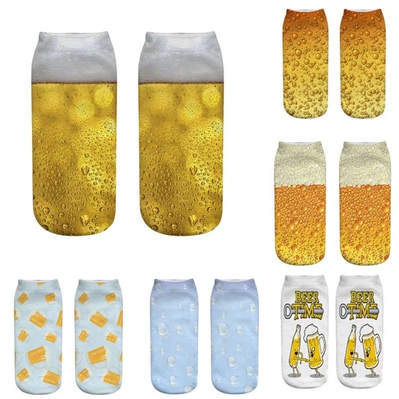 

New Design Funny Fashion Harajuku Women Socks Novelty 3D Beer Pattern Socks Hiphop Solid Cotton Cool Ankle Short Socks