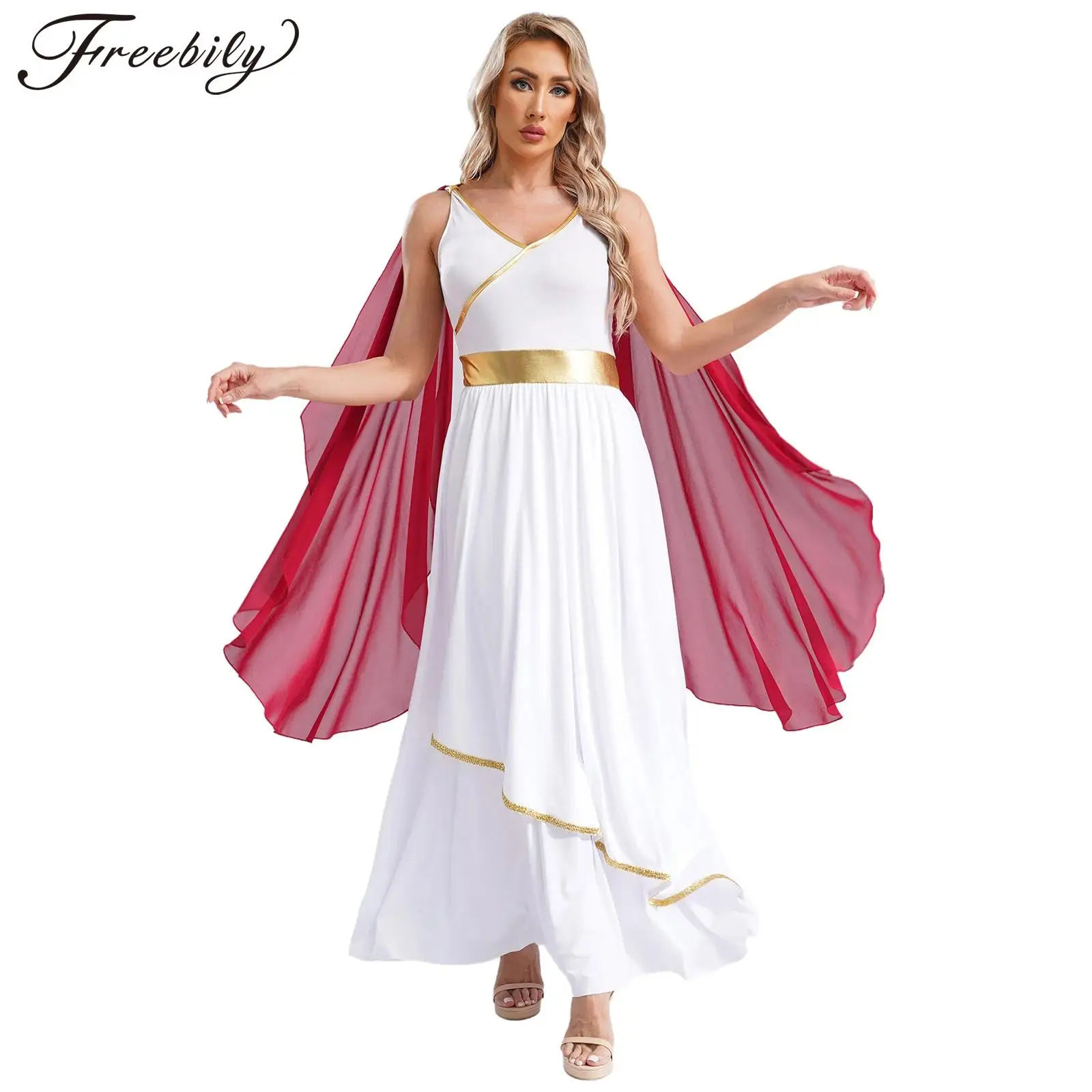 Sxiwei Womens Roman Dresses Adult Costumes Halloween Ancient Greek Queen Grecian Tunic Dress Burgundy XL