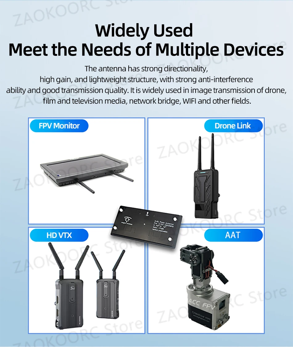 Description Picture 4 of item1/2/5PCS Maple Wireless Antenna 5.8G 17dBi 17db High Gain AAT/Manual SMA/RPSMA For FPV Monitor HD VTX Auto Tracker HM30 Drone