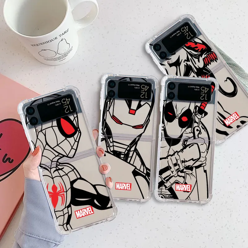 Spider Man Iron Man Venom Art Case Per Samsung Galaxy Z Flip 4 3 5 5G Funda Z Flip4 Clear Pc Hard Luxury Back Phone Coque