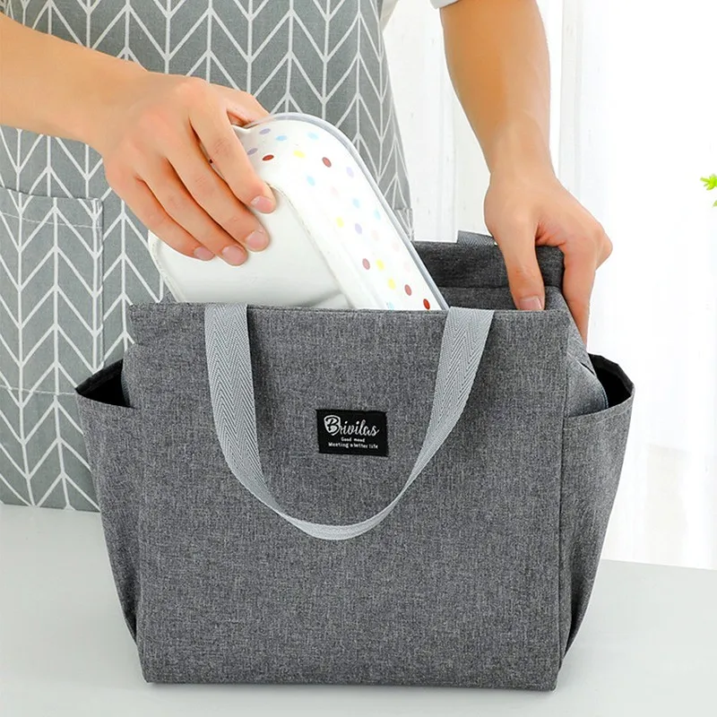 Thermal Lunch Bags Portable Oxford Fresh Cooler Pouch for Office Student Convenient Lunch Box Tote Black Gray Food Container Bag