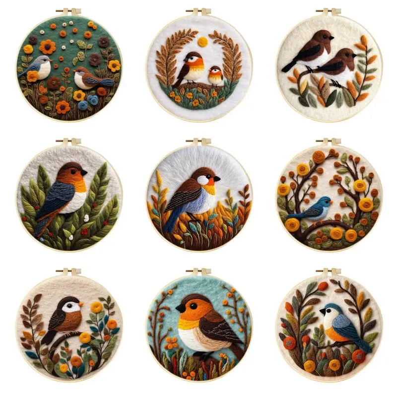 GATYZTORY 20x20cm Wool Felt Painting Embroidery Bird Animal Kit DIY Wool Needle Felt Picture Kit Creative Gift Home Decor