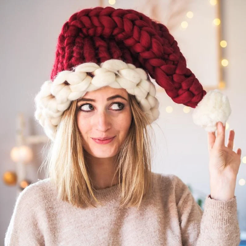 Crochet Knitted Christmas Hats Winter Warm Hat Christmas Decoration New Year Festive Party Supplies Santa Claus Hat Gifts