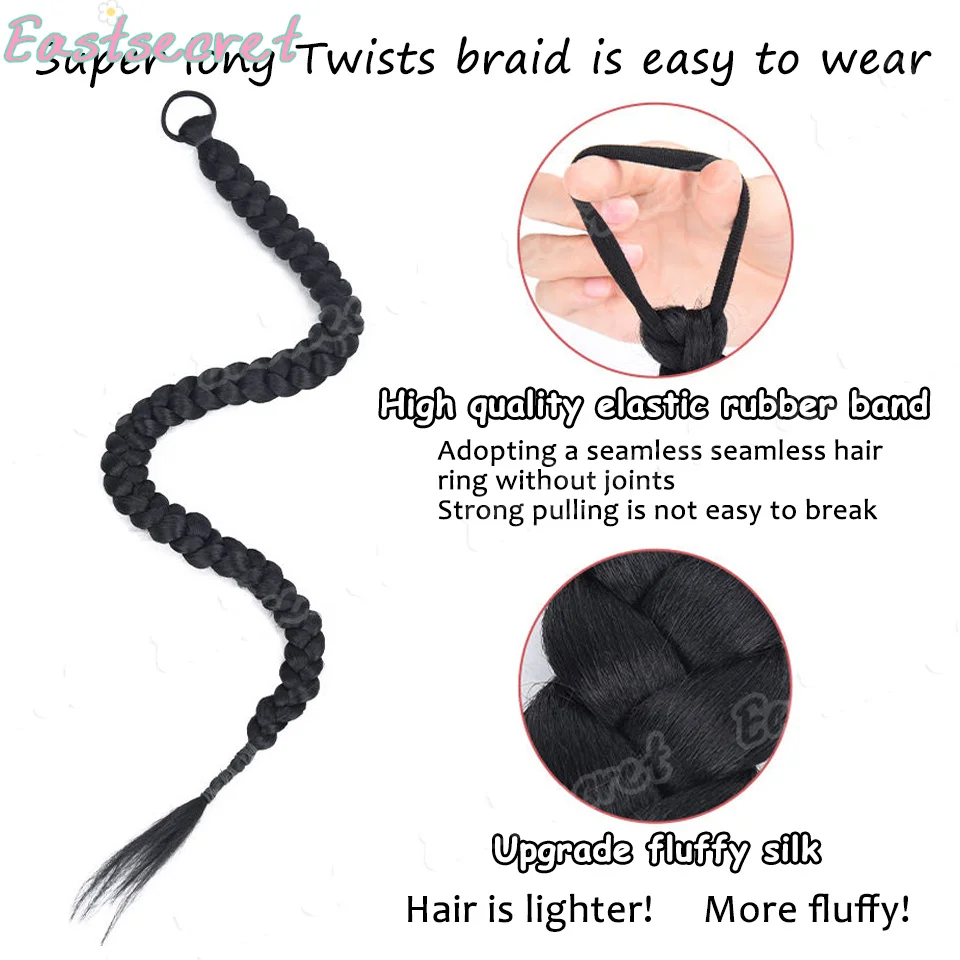EAST 합성 롱 트위스트 브레이드 포니테일 연장 가발 (고무줄 포함) 39인치 여성용 데일리용 복싱 브레이드 헤어 익스텐션