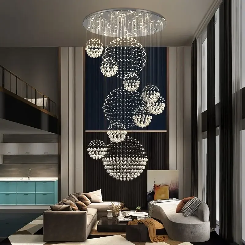 

Luxury Duplex Building Crystal Chandelier Modern Minimalist Villa Living Room Building Middle Floor Stairwell Luxury Hotel Lamps