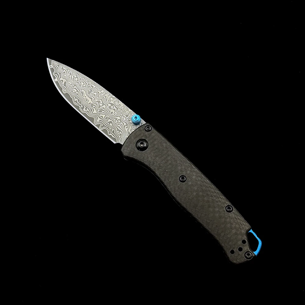 BM Mini 533-3 Damascus Carbon Fiber Handles Bugout Folding Knife Outdoor camping hunting pocket EDC utility KNIVES 4