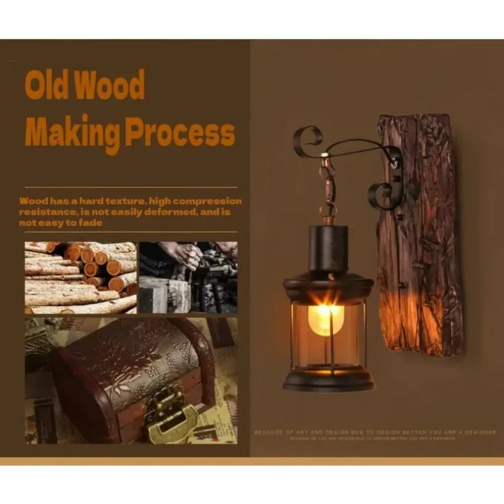 Retro Wooden Design Wall Lampshade Apply for Home Kitchen Corrior Living Room Decorative Lighting Fixtures Black Wall Light