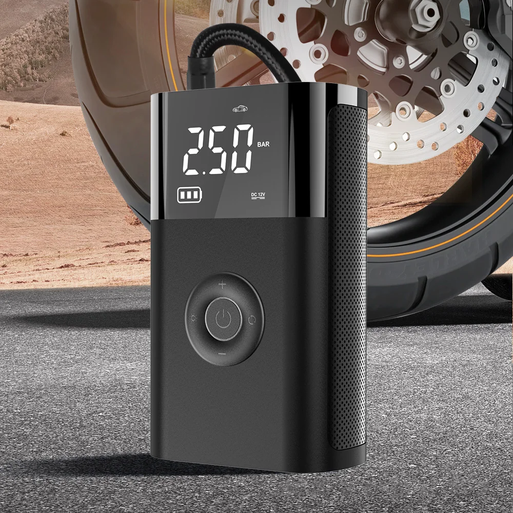 CARSUN-bomba de compresor de inflado portátil con lámpara LED, inflador inalámbrico eléctrico para neumáticos de coche, motocicleta y bicicleta