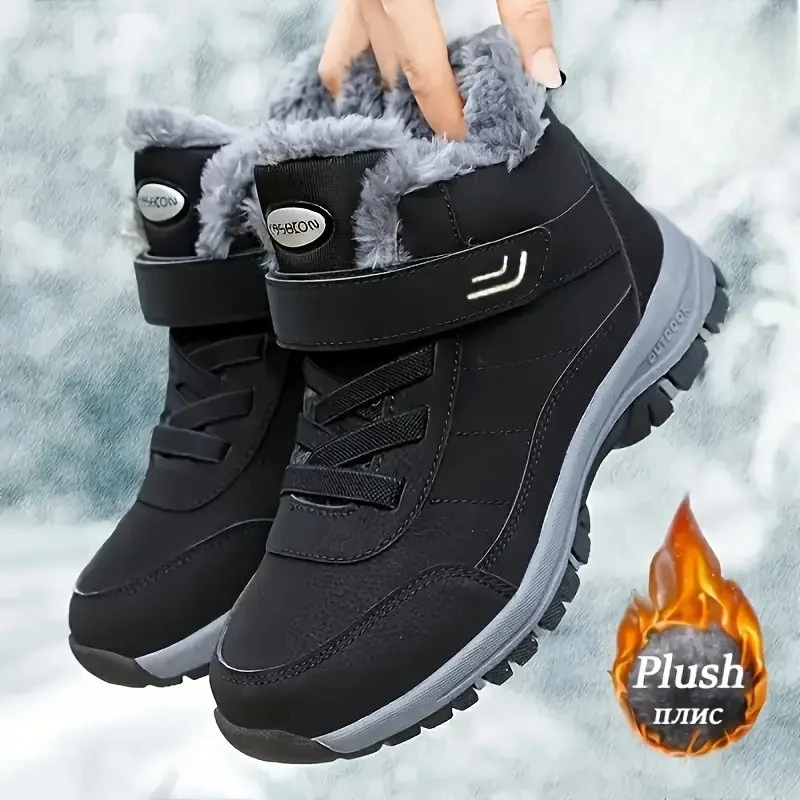 Women Snow Boots Waterproof Warm Plush Lining Anti-Slip Sole Low Heel Ankle High Stylish Two-Tone Winter Essential Causal Shoes