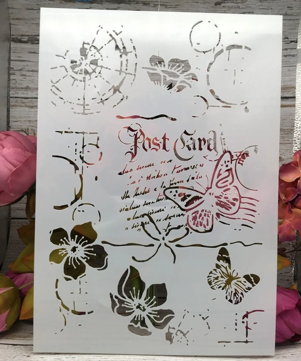 A4 29*21ซม.โพสต์การ์ดผีเสื้อ Mail DIY Layering Stencils ภาพวาดสมุดภาพสี ...