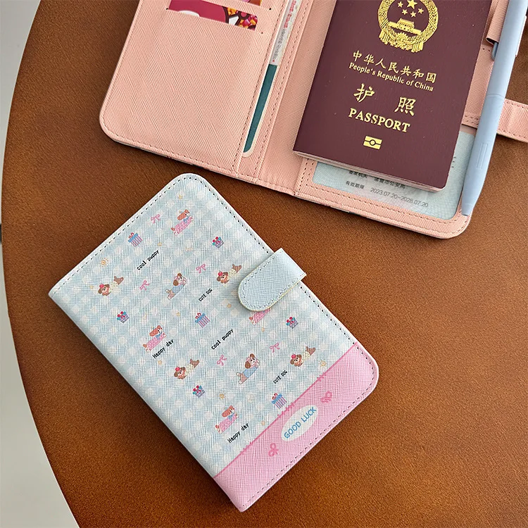 Korean Style Cute Butterfly Cat Passport Holder Multi-Functional PU Leather Travel Wallet for Cards, Tickets, ID Documents