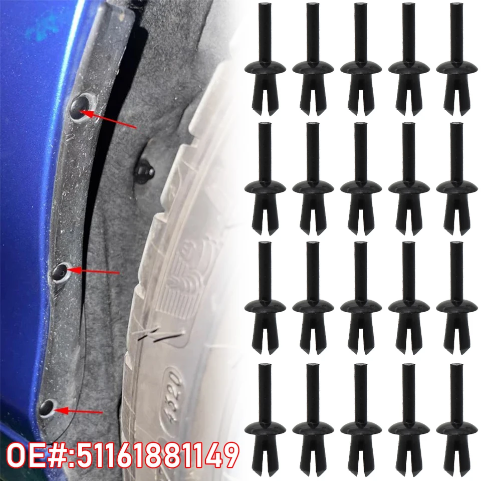 20 Clip Parafango In Nylon Con Gommino Per BMW E36 M3 – Fissaggio Molding – Ricambio
