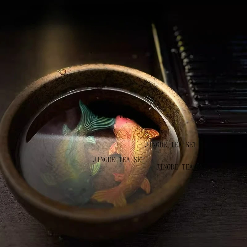 2 resin carp color changing tea pets lucky ornaments with surplus tea every year playing tea table mascots