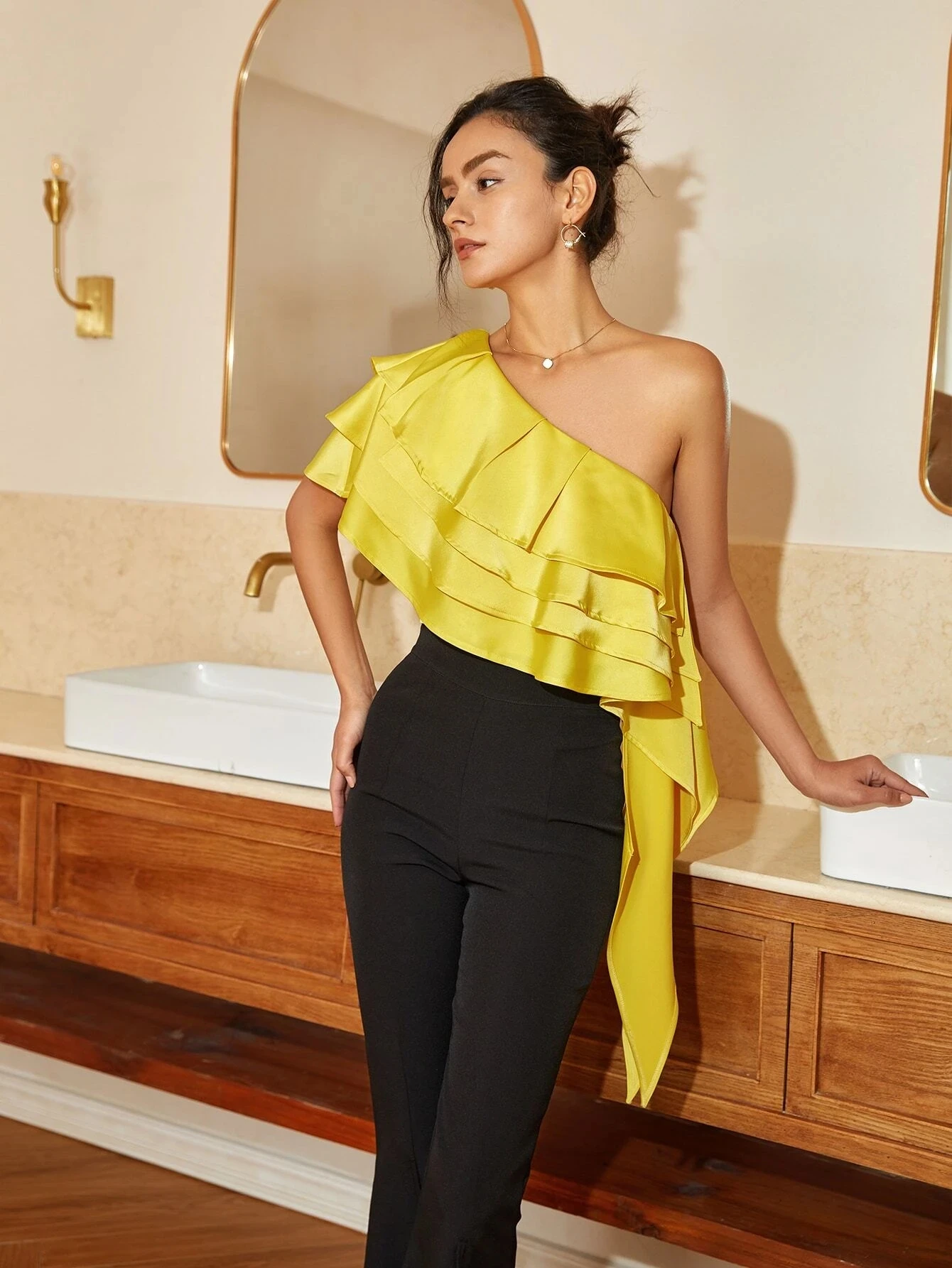 Ael Damen One Shoulder Layered Trim Seite drapiert Top – Detail 4