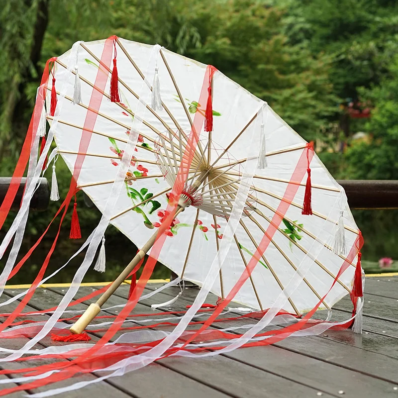 Net Red Tassel Decorative Umbrella Ribbon Umbrella Silk Cloth Umbrella Hanfu Umbrella Props Shooting Performance Costume Parasol