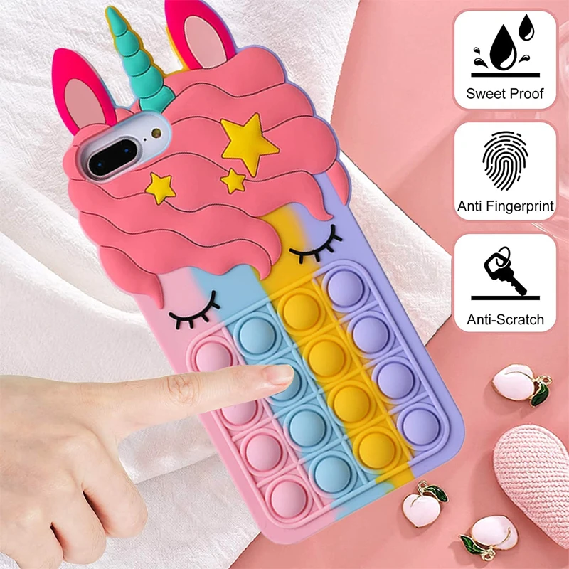 Unicorn Popit Phone Case Iphone 3D Unicorn Push Bubble Fidget Toys