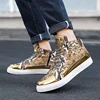 Silver Snaker Leather Men Brand Sneakers Trendy Zippers Design Mens Vulcanized Sneakers Leather Glitter Men High Top Sneakers 5