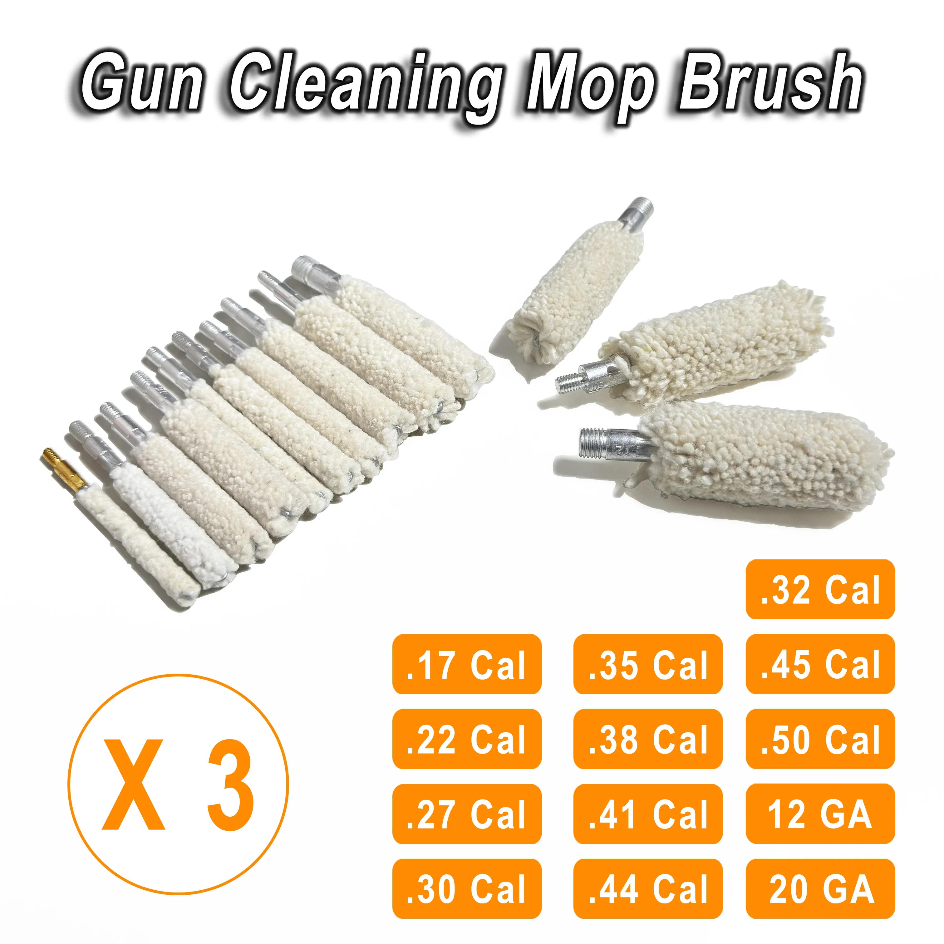 Gun Cleaning Brush Bore Cotton Mop 3 Pack for Pistol Handgun Rifle Applying Gun Oil Solvent Bore Cleaning Maintenance rifle cleaning kit,gunsmith tools