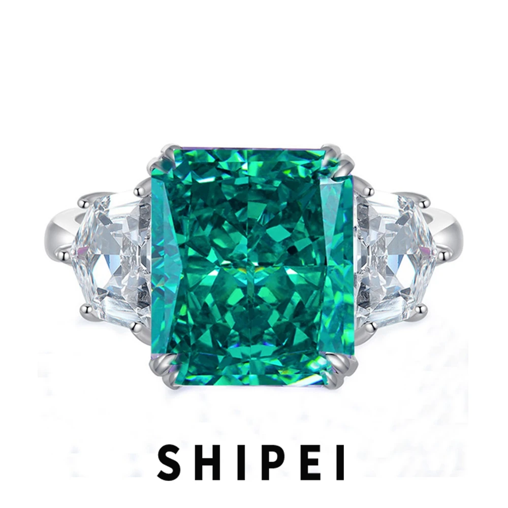 

SHIPEI Luxury 925 Sterling Silver Crushed Ice Cut 10*12 MM Sapphire Gemstone Wedding Engagement Women Ring Fine Jewelry Gifts