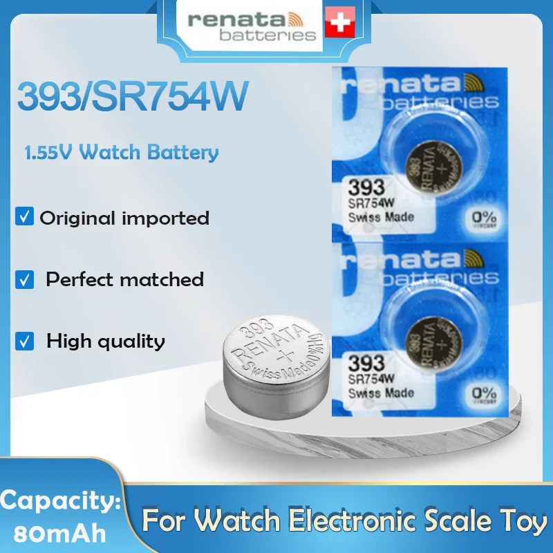 Original RENATA 393 SR754SW 193 AG5 LR754 LR48 1.55V Silver Oxide Watch Battery Long Lasting Swiss Made Toys Button Coin Cell battery pack for camping