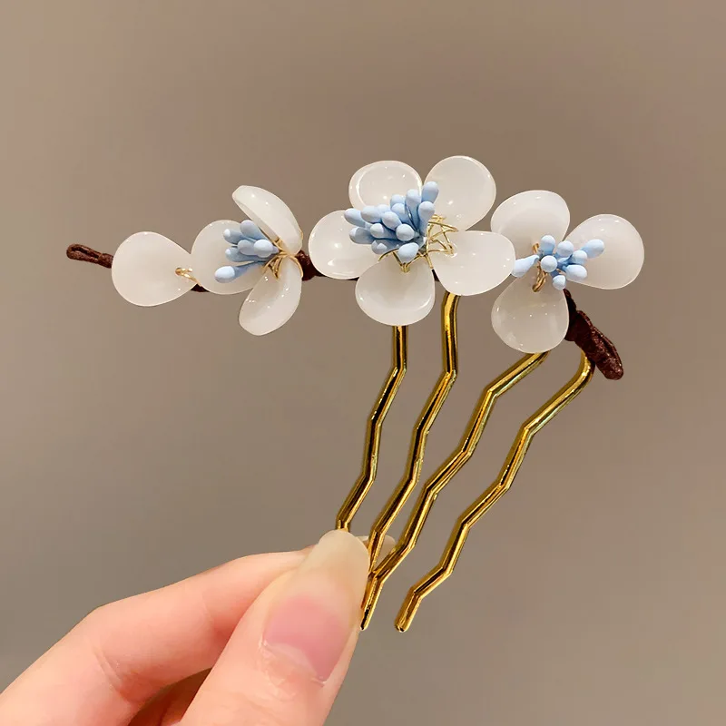 Vintage Blume Haarnadel Elegante Chinesische Stil Glas Blume Haar Kamm Für Frauen Mädchen Exquisite Fee Metall Haar Zubehör 1pc – Detail 9