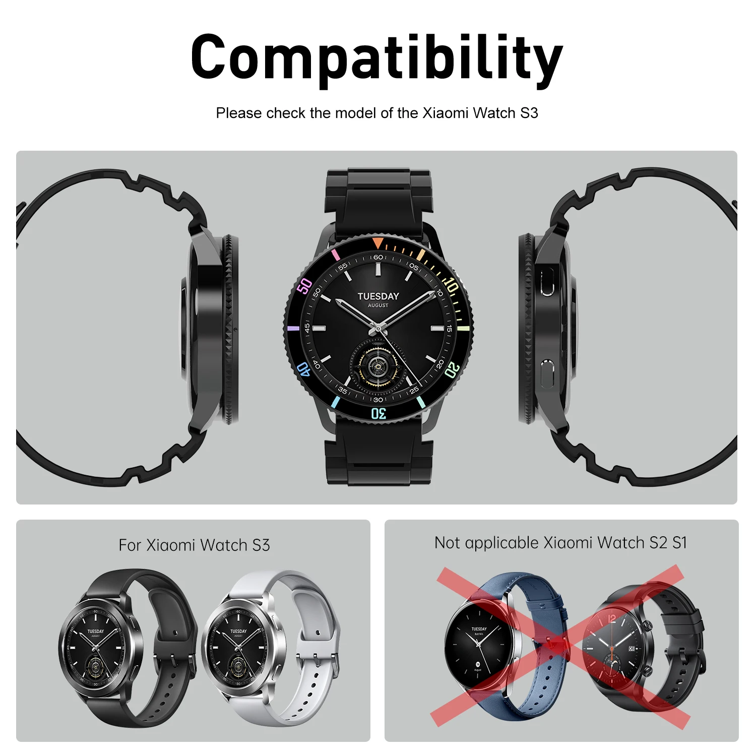 Boîtier PC pour Xiaomi Watch S3, protecteur anti-rayures, remplacement du pare-chocs, bracelet de montre en TPU pour Xiaomi Mi Watch S3, montre intelligente